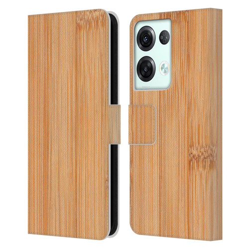 PLdesign Wood And Rust Prints Light Brown Bamboo Leather Book Wallet Case Cover For OPPO Reno8 Pro