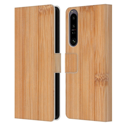 PLdesign Wood And Rust Prints Light Brown Bamboo Leather Book Wallet Case Cover For Sony Xperia 1 IV