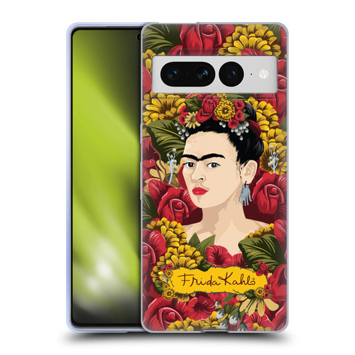 Frida Kahlo Red Florals Portrait Pattern Soft Gel Case for Google Pixel 7 Pro