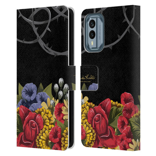 Frida Kahlo Red Florals Efflorescence Leather Book Wallet Case Cover For Nokia X30