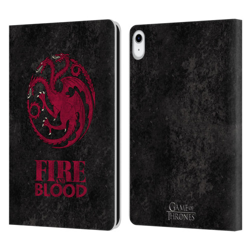 HBO Game of Thrones Dark Distressed Look Sigils Targaryen Leather Book Wallet Case Cover For Apple iPad 10.9 (2022)