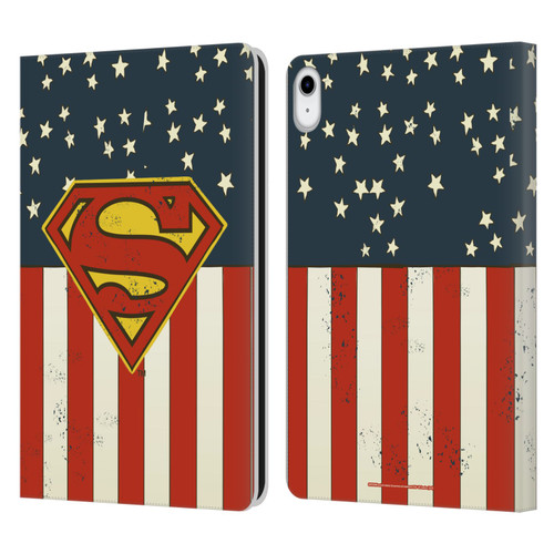 Superman DC Comics Logos U.S. Flag Leather Book Wallet Case Cover For Apple iPad 10.9 (2022)