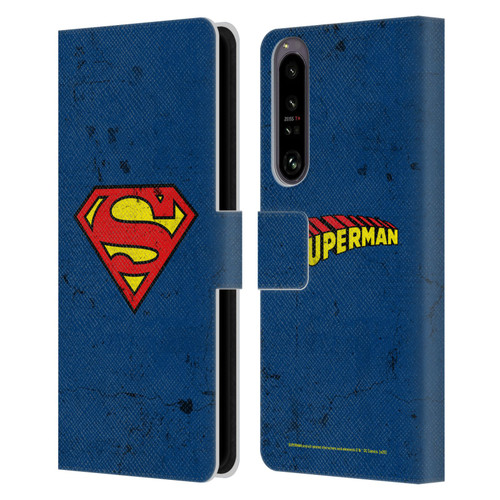 Superman DC Comics Logos Distressed Leather Book Wallet Case Cover For Sony Xperia 1 IV