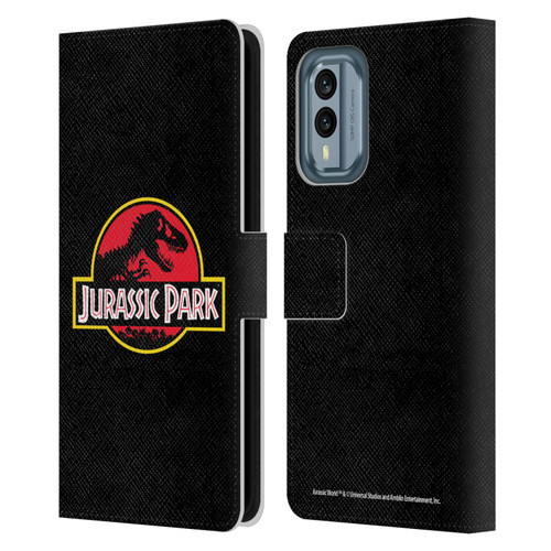 Jurassic Park Logo Plain Black Leather Book Wallet Case Cover For Nokia X30