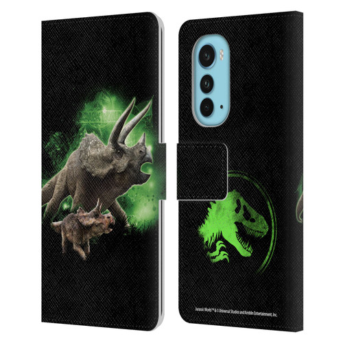 Jurassic World Key Art Triceratops Leather Book Wallet Case Cover For Motorola Edge (2022)