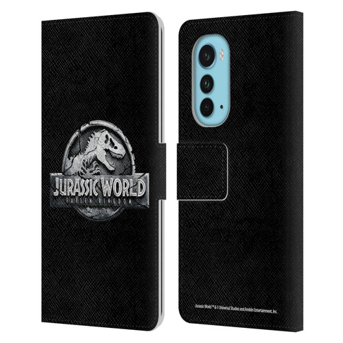 Jurassic World Fallen Kingdom Logo Plain Black Leather Book Wallet Case Cover For Motorola Edge (2022)