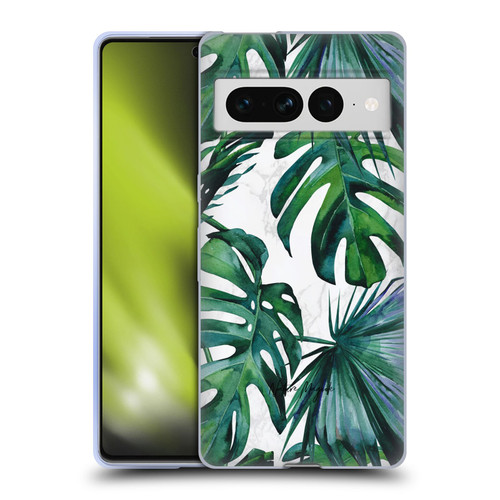 Nature Magick Tropical Palm Leaves On Marble Green Tropics Soft Gel Case for Google Pixel 7 Pro