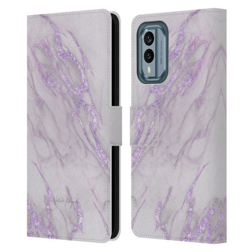 Nature Magick Marble Metallics Purple Leather Book Wallet Case Cover For Nokia X30
