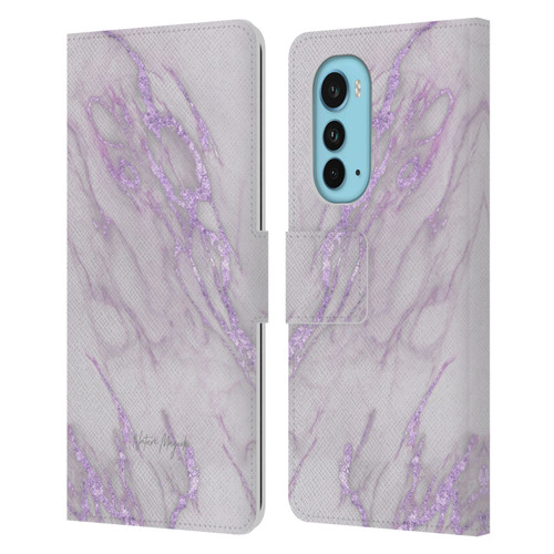 Nature Magick Marble Metallics Purple Leather Book Wallet Case Cover For Motorola Edge (2022)