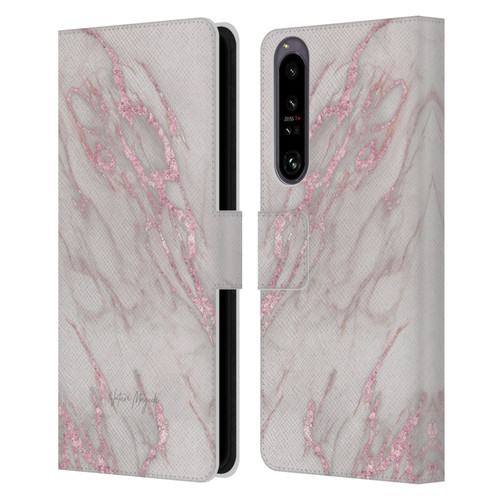 Nature Magick Marble Metallics Pink Leather Book Wallet Case Cover For Sony Xperia 1 IV