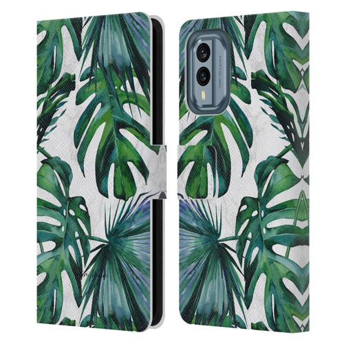 Nature Magick Tropical Palm Leaves On Marble Green Tropics Leather Book Wallet Case Cover For Nokia X30
