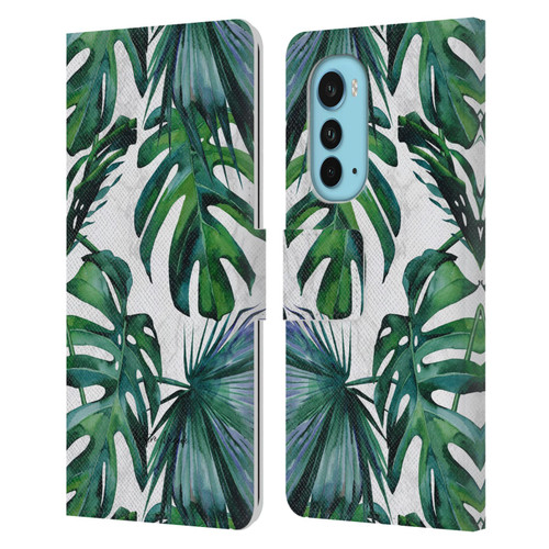 Nature Magick Tropical Palm Leaves On Marble Green Tropics Leather Book Wallet Case Cover For Motorola Edge (2022)