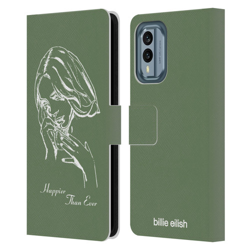 Billie Eilish Happier Than Ever Album Stencil Green Leather Book Wallet Case Cover For Nokia X30