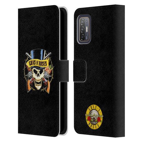 Guns N' Roses Key Art Top Hat Skull Leather Book Wallet Case Cover For HTC Desire 21 Pro 5G