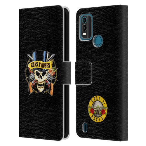 Guns N' Roses Key Art Top Hat Skull Leather Book Wallet Case Cover For Nokia G11 Plus