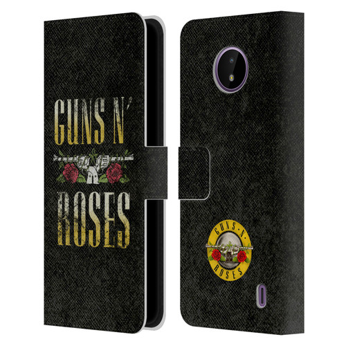 Guns N' Roses Key Art Text Logo Pistol Leather Book Wallet Case Cover For Nokia C10 / C20