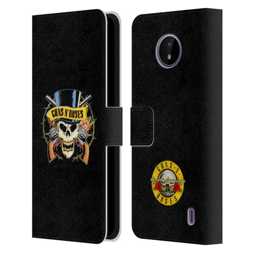 Guns N' Roses Key Art Top Hat Skull Leather Book Wallet Case Cover For Nokia C10 / C20