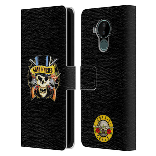 Guns N' Roses Key Art Top Hat Skull Leather Book Wallet Case Cover For Nokia C30