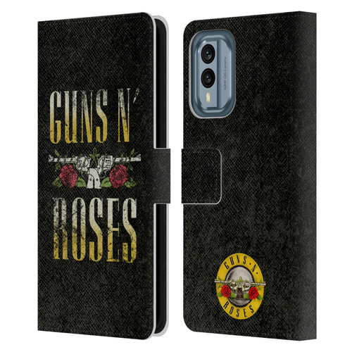 Guns N' Roses Key Art Text Logo Pistol Leather Book Wallet Case Cover For Nokia X30