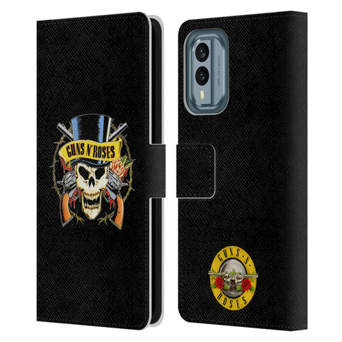 Guns N' Roses Key Art Top Hat Skull Leather Book Wallet Case Cover For Nokia X30