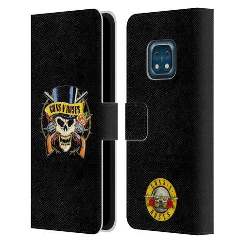 Guns N' Roses Key Art Top Hat Skull Leather Book Wallet Case Cover For Nokia XR20