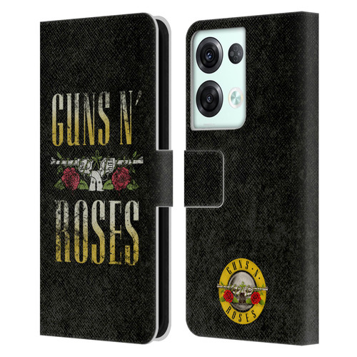 Guns N' Roses Key Art Text Logo Pistol Leather Book Wallet Case Cover For OPPO Reno8 Pro