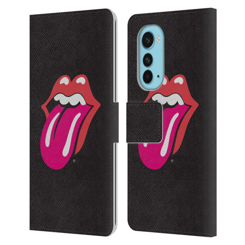 The Rolling Stones Graphics Pink Tongue Leather Book Wallet Case Cover For Motorola Edge (2022)