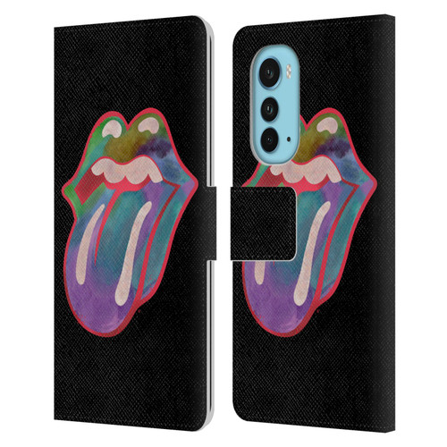The Rolling Stones Graphics Watercolour Tongue Leather Book Wallet Case Cover For Motorola Edge (2022)