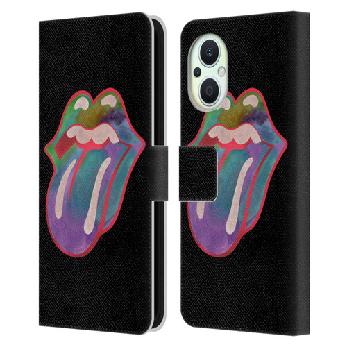The Rolling Stones Graphics Watercolour Tongue Leather Book Wallet Case Cover For OPPO Reno8 Lite