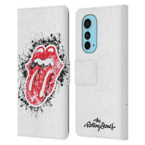 The Rolling Stones Licks Collection Distressed Look Tongue Leather Book Wallet Case Cover For Motorola Edge (2022)