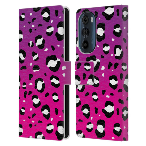 Grace Illustration Animal Prints Pink Leopard Leather Book Wallet Case Cover For Motorola Edge 30