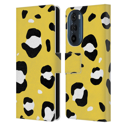 Grace Illustration Animal Prints Yellow Leopard Leather Book Wallet Case Cover For Motorola Edge 30