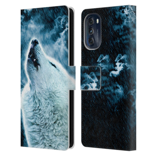 Simone Gatterwe Animals 2 Howling Wolf Leather Book Wallet Case Cover For Motorola Moto G (2022)