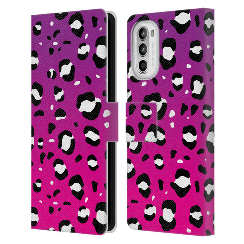 Grace Illustration Animal Prints Pink Leopard Leather Book Wallet Case Cover For Motorola Moto G52