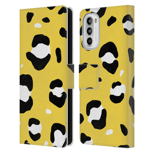 Grace Illustration Animal Prints Yellow Leopard Leather Book Wallet Case Cover For Motorola Moto G52