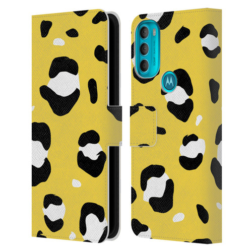 Grace Illustration Animal Prints Yellow Leopard Leather Book Wallet Case Cover For Motorola Moto G71 5G