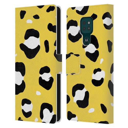 Grace Illustration Animal Prints Yellow Leopard Leather Book Wallet Case Cover For Motorola Moto G9 Play