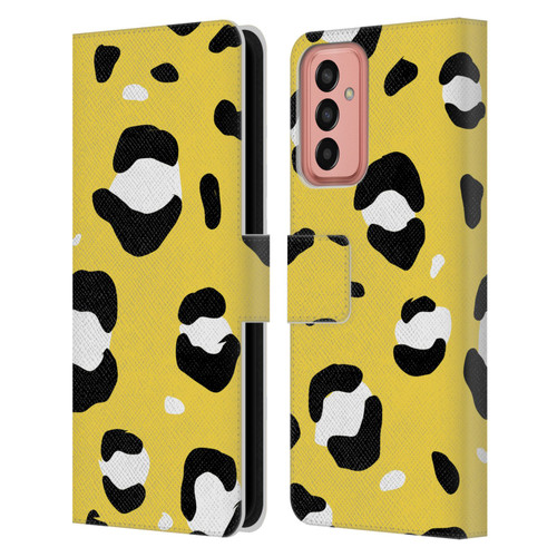 Grace Illustration Animal Prints Yellow Leopard Leather Book Wallet Case Cover For Samsung Galaxy M13 (2022)