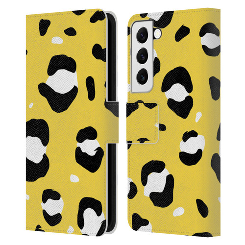 Grace Illustration Animal Prints Yellow Leopard Leather Book Wallet Case Cover For Samsung Galaxy S22 5G