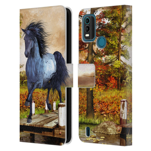 Simone Gatterwe Horses On The Lake Leather Book Wallet Case Cover For Nokia G11 Plus