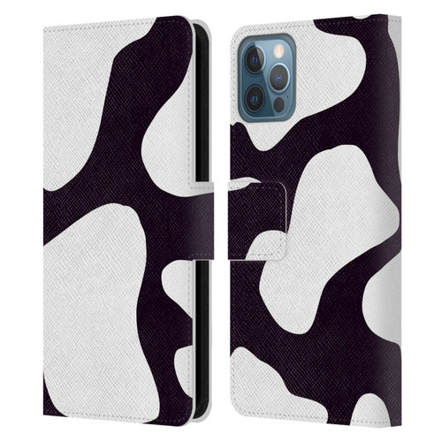 Grace Illustration Cow Prints Black And White Leather Book Wallet Case Cover For Apple iPhone 12 / iPhone 12 Pro