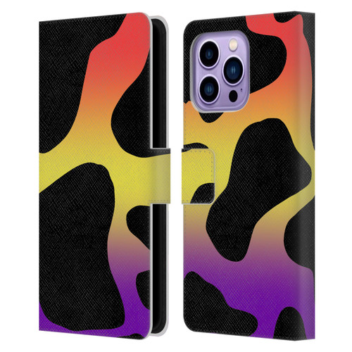Grace Illustration Cow Prints Sunset Leather Book Wallet Case Cover For Apple iPhone 14 Pro Max