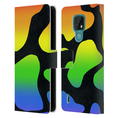 Grace Illustration Cow Prints Rainbow Leather Book Wallet Case Cover For Motorola Moto E7