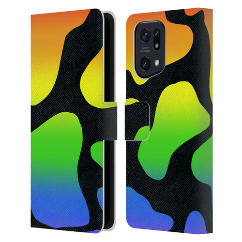Grace Illustration Cow Prints Rainbow Leather Book Wallet Case Cover For OPPO Find X5 Pro