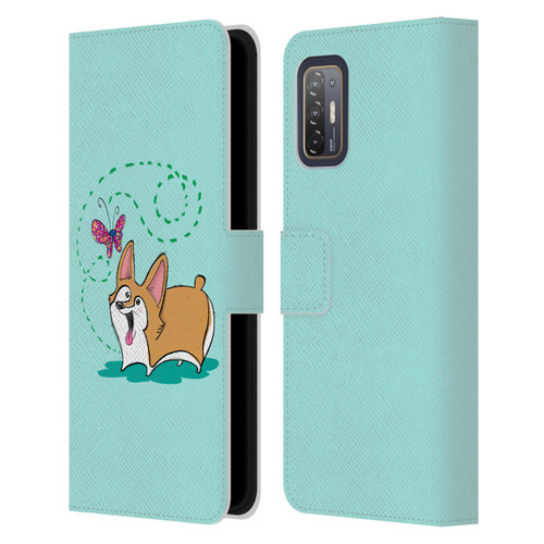 Grace Illustration Dogs Corgi Leather Book Wallet Case Cover For HTC Desire 21 Pro 5G