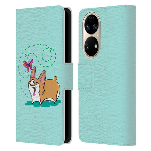 Grace Illustration Dogs Corgi Leather Book Wallet Case Cover For Huawei P50
