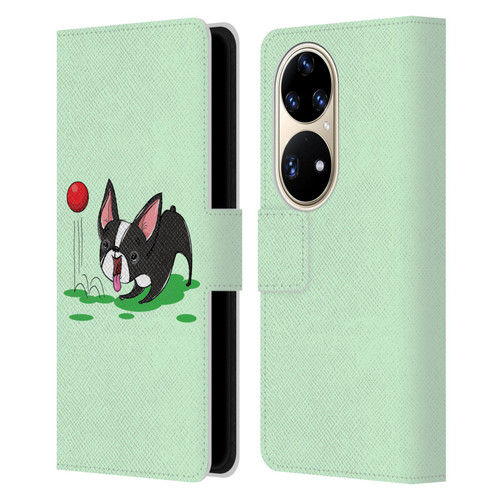 Grace Illustration Dogs Boston Terrier Leather Book Wallet Case Cover For Huawei P50 Pro