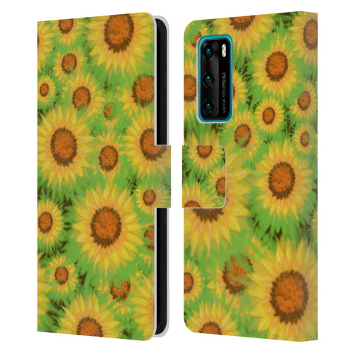 Grace Illustration Lovely Floral Sunflower Leather Book Wallet Case Cover For Huawei P40 5G