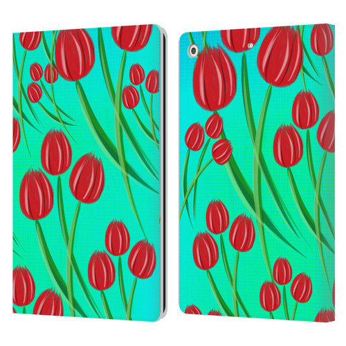Grace Illustration Lovely Floral Red Tulips Leather Book Wallet Case Cover For Apple iPad 10.2 2019/2020/2021