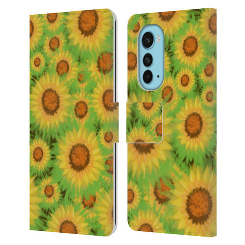 Grace Illustration Lovely Floral Sunflower Leather Book Wallet Case Cover For Motorola Edge (2022)